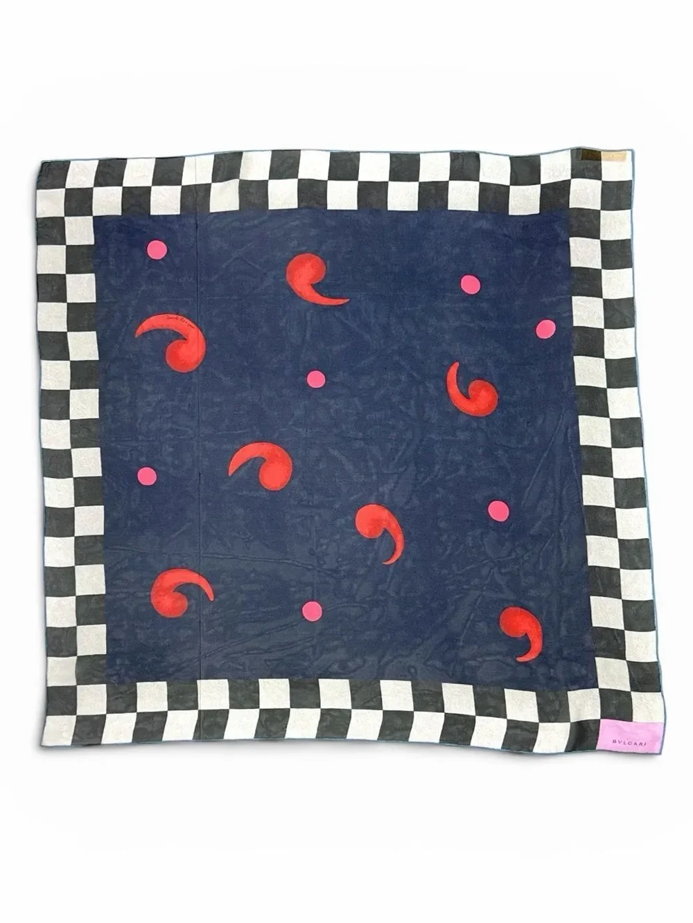 Bvlgari Signed Davide Pizzigoni Silk Chiffon Scarf Abstract Checkerboard Italy